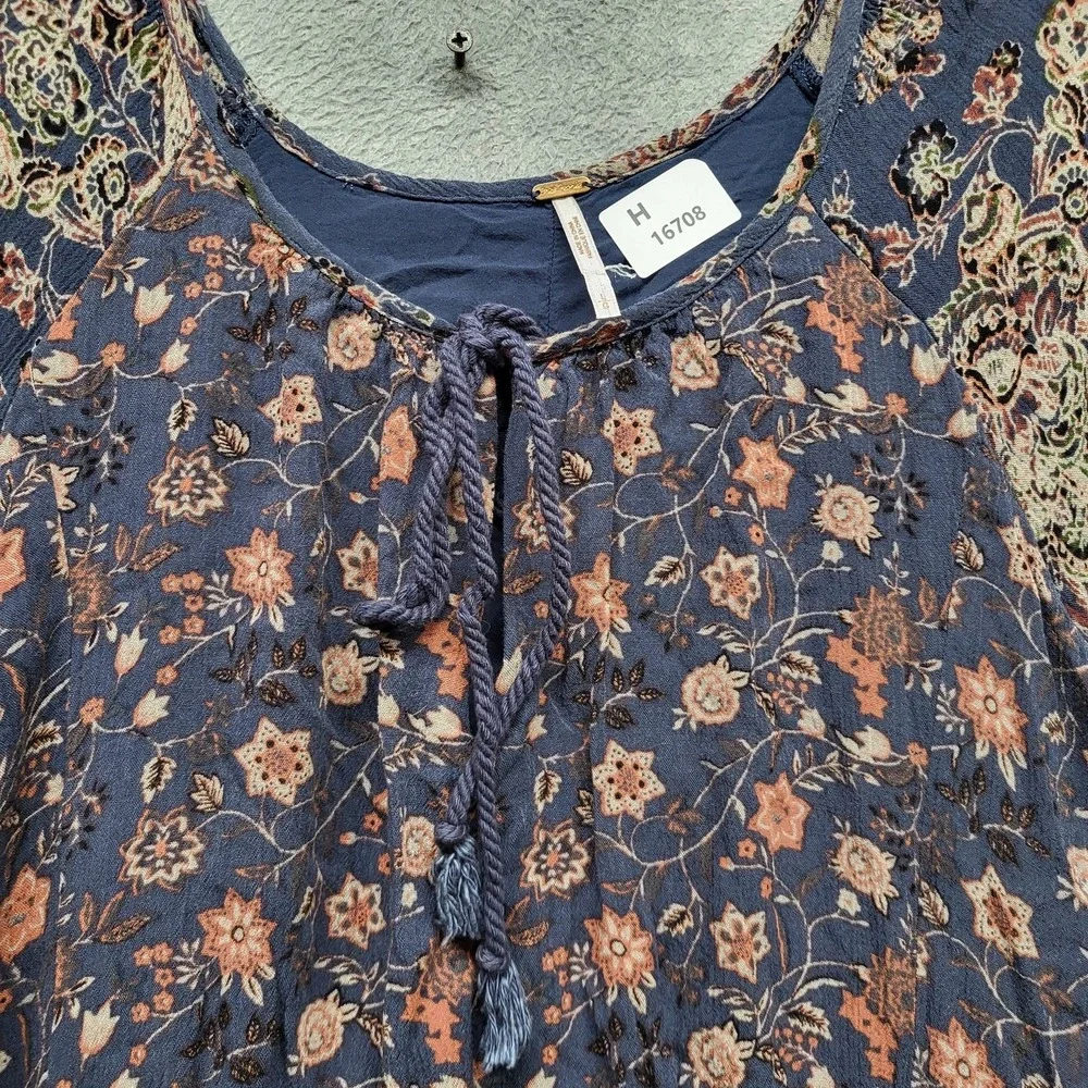 Free People Women Dress L Navy Floral Lucky Loosie Swing Boho‎ Scoop Neck